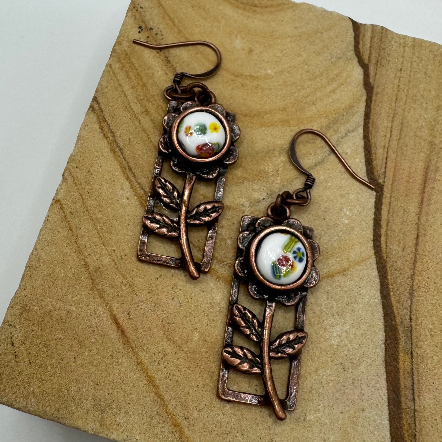 Copper flowers with antique Japanese beads