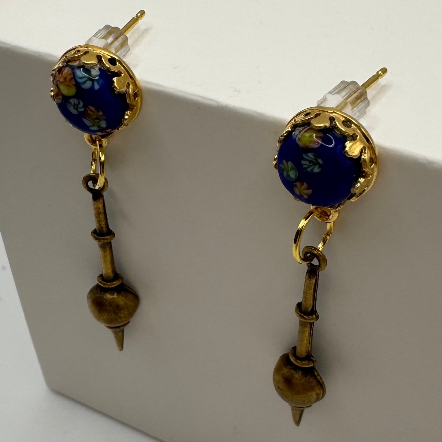 Japanese flower brass drop earrings