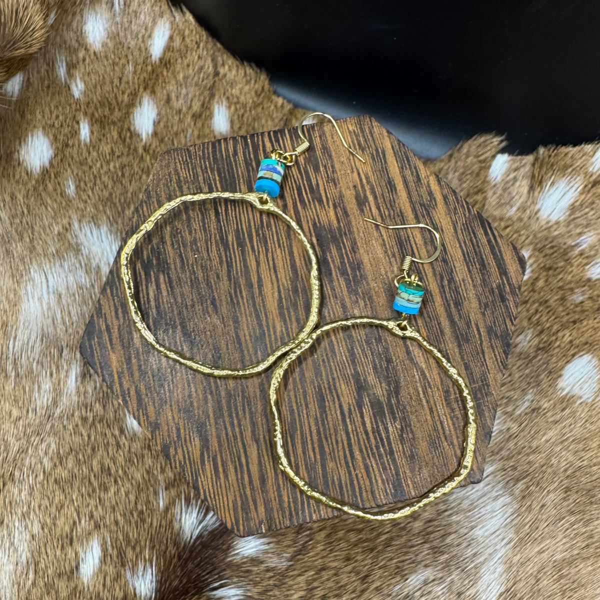 Turquoise Golden Hoops
