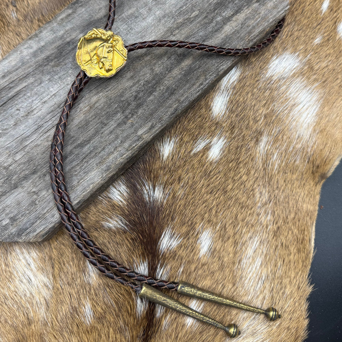Vintage brass horse head bolo tie