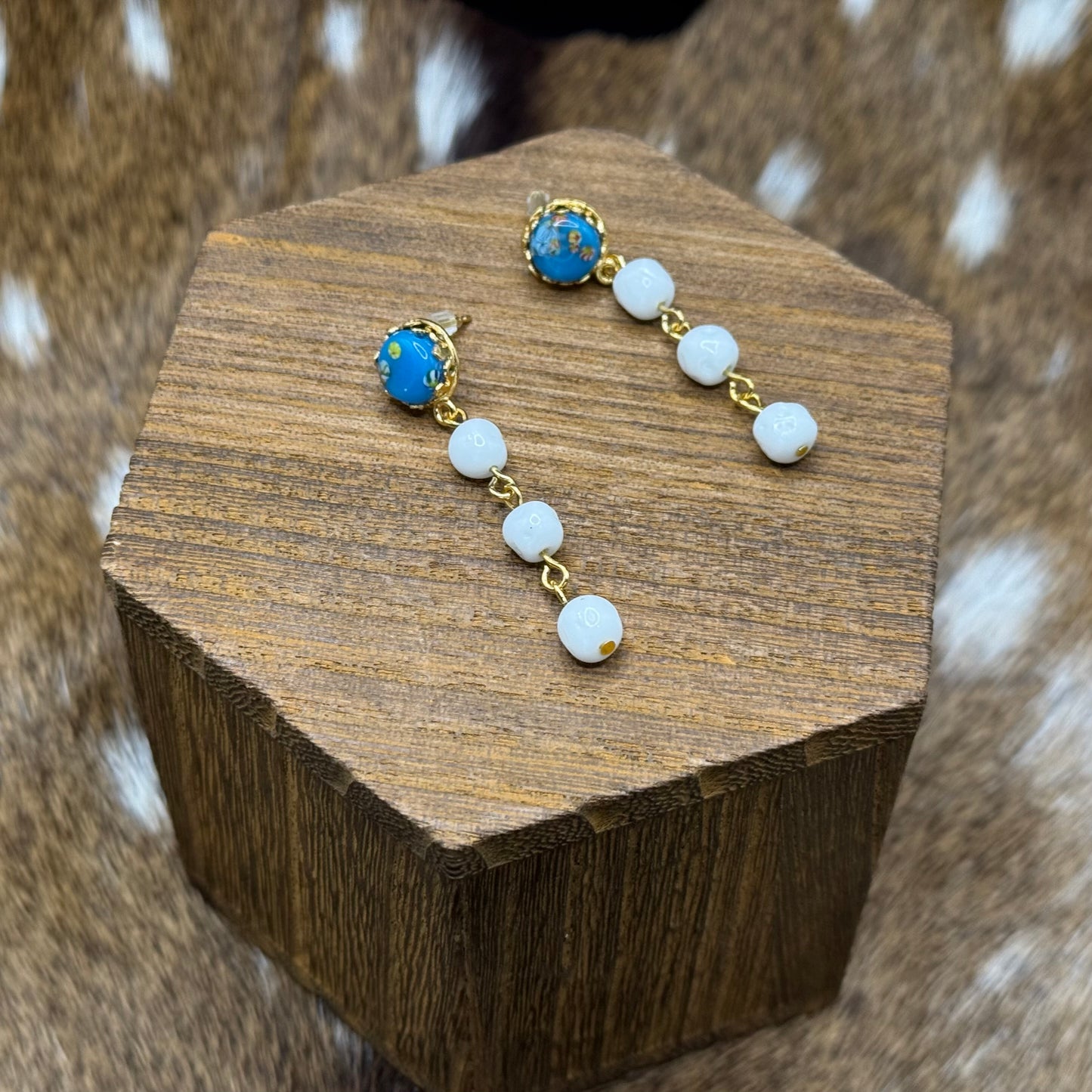 Japanese blue millefiori with milk glass drops