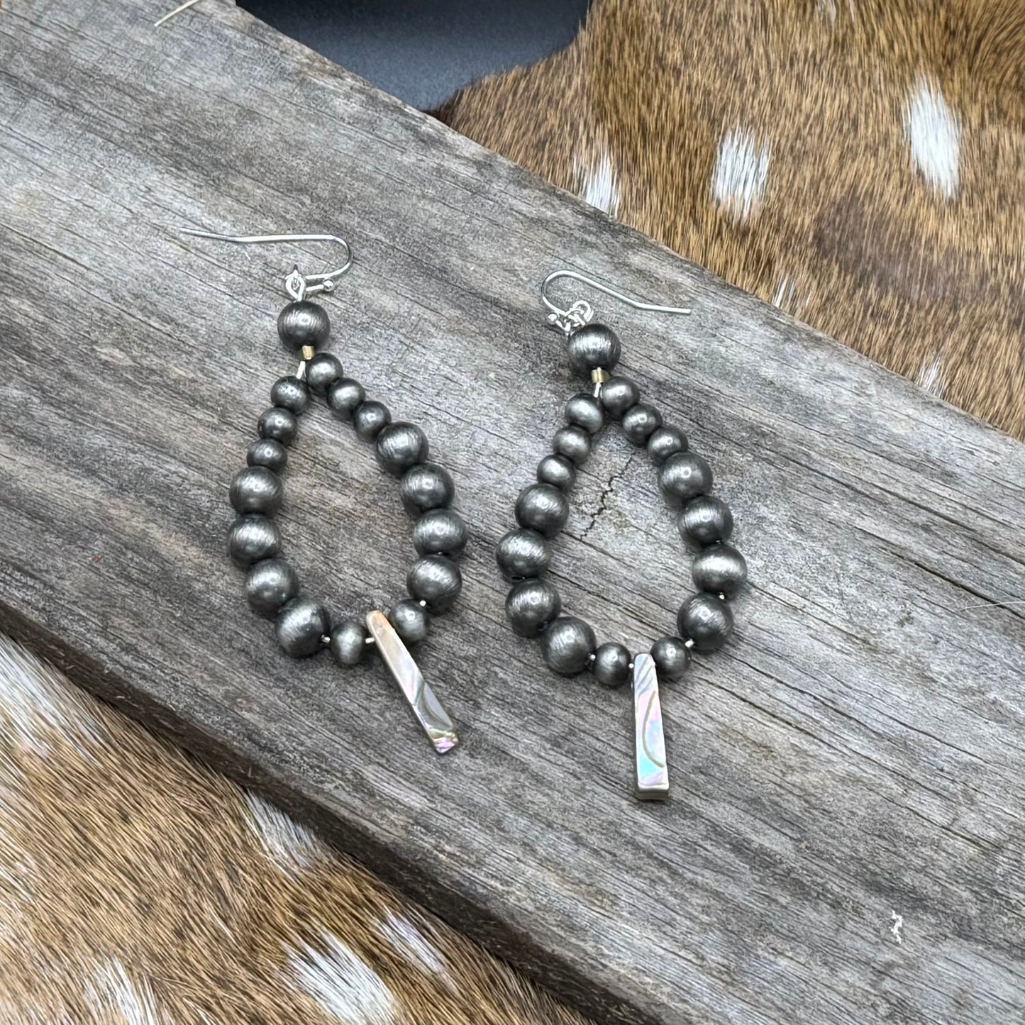 Navajo pearl earrings with abalone drops