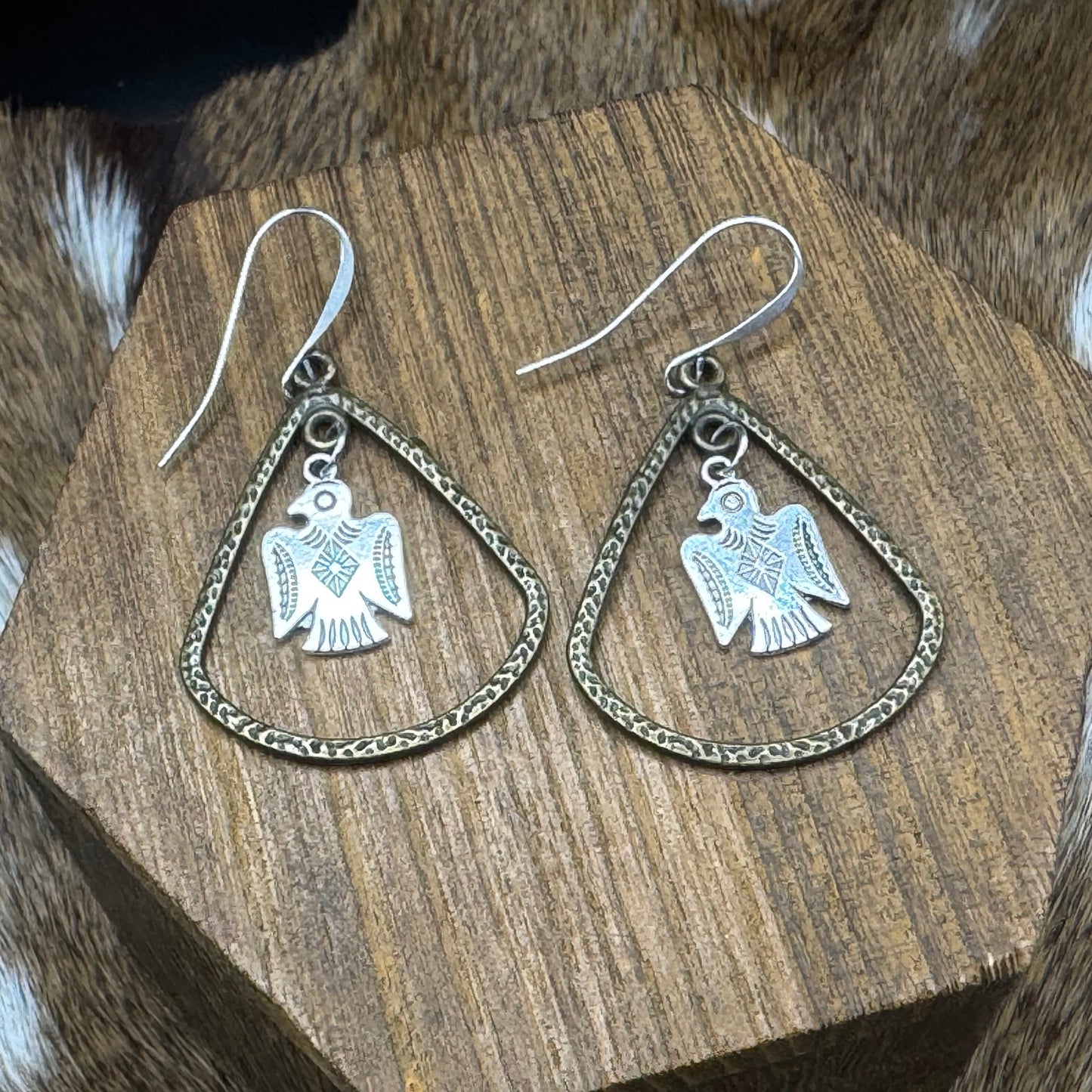 Thunderbirds in western teardrop hoops earrings