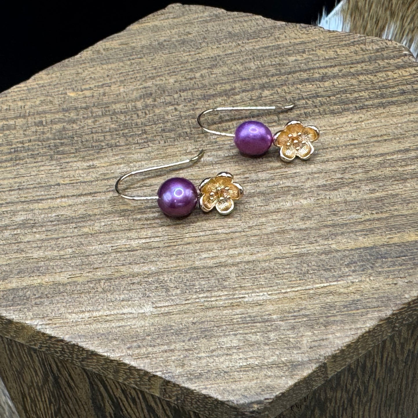 Gold blossom with pink pearl earrings