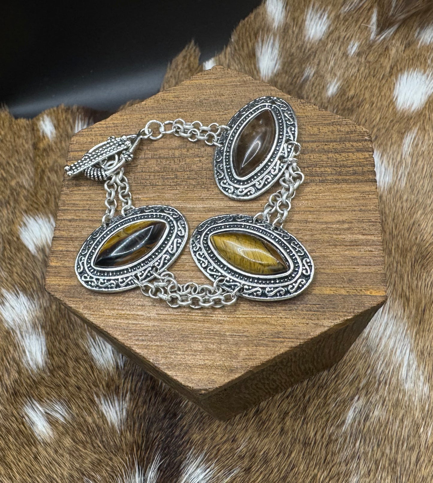 Triple tiger’s eye silver bracelet