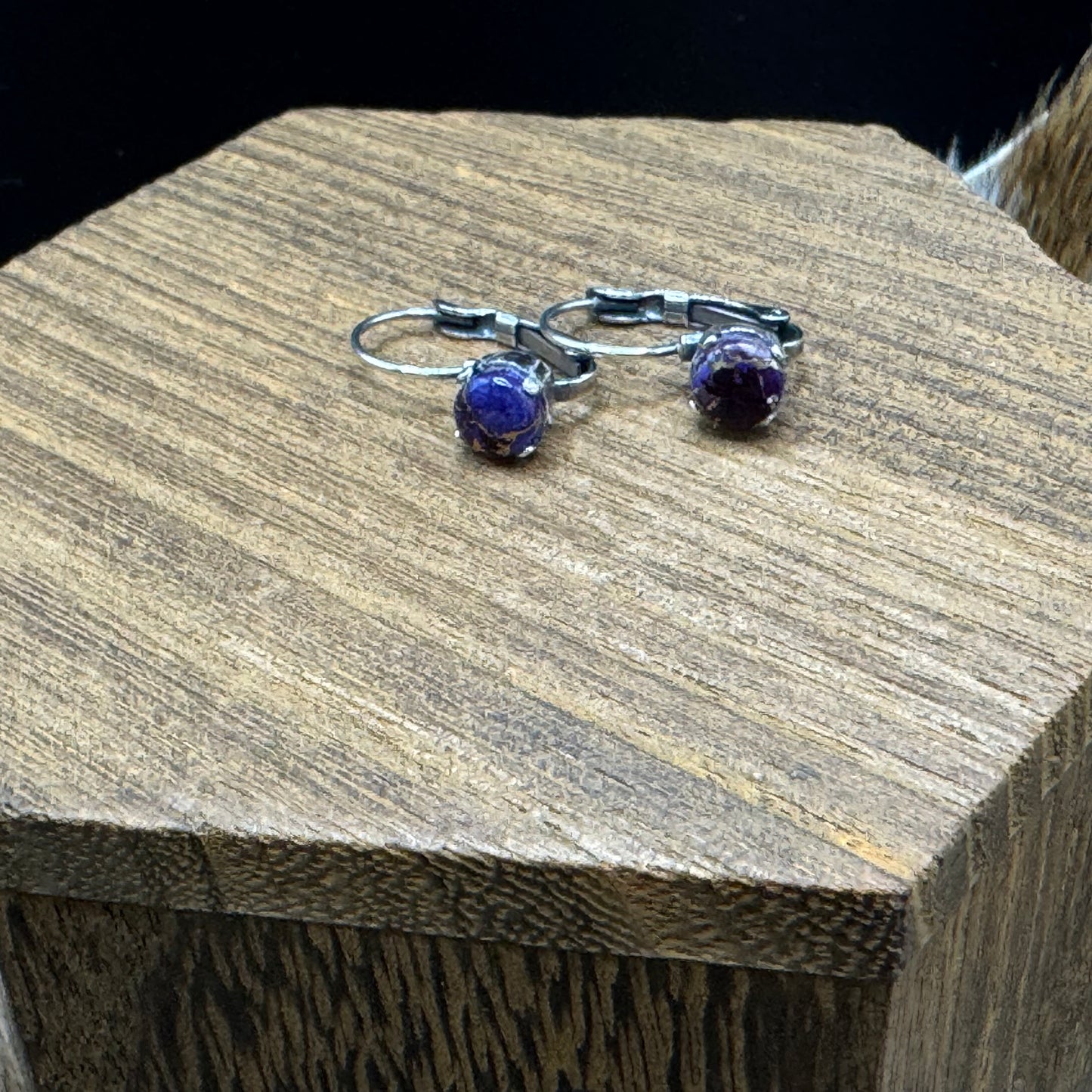 Purple turquoise leverback earrings