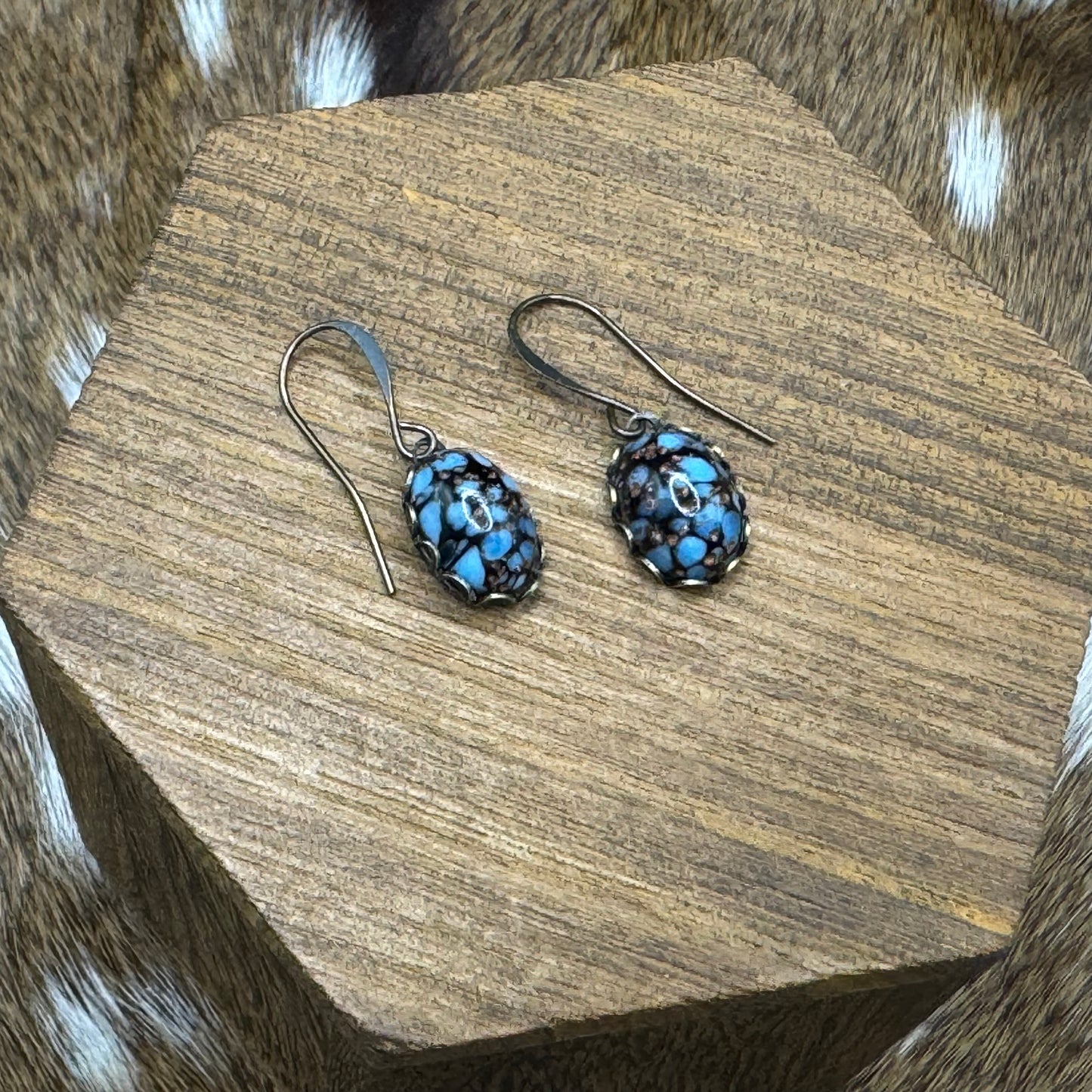 Turquoise & black matrix lampwork earrings