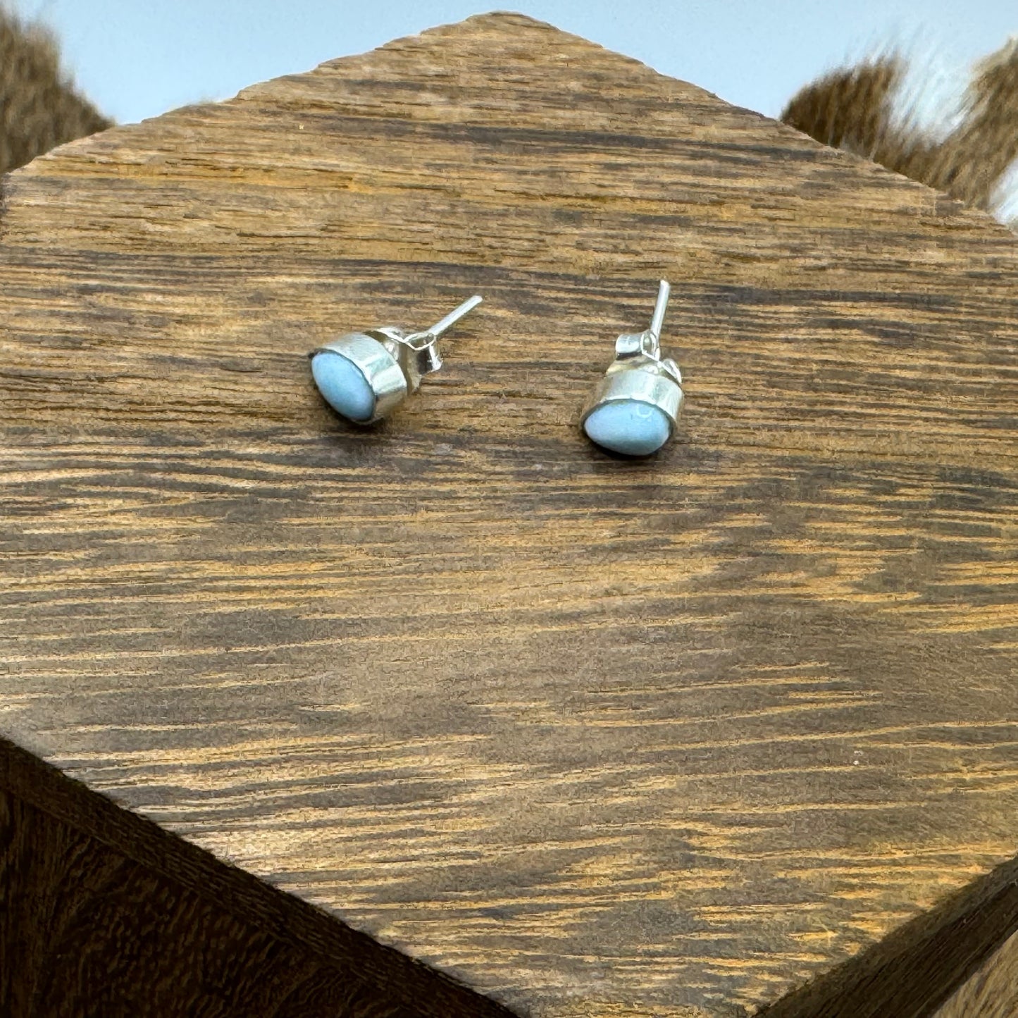 Larimar teardrop silver stud earrings