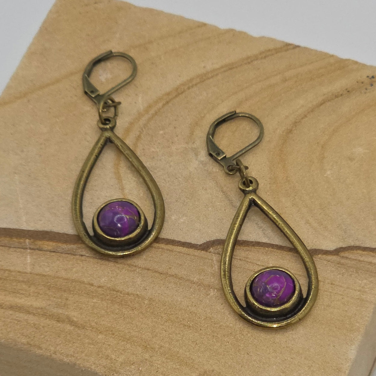 Purple turquoise in bronze teardrops