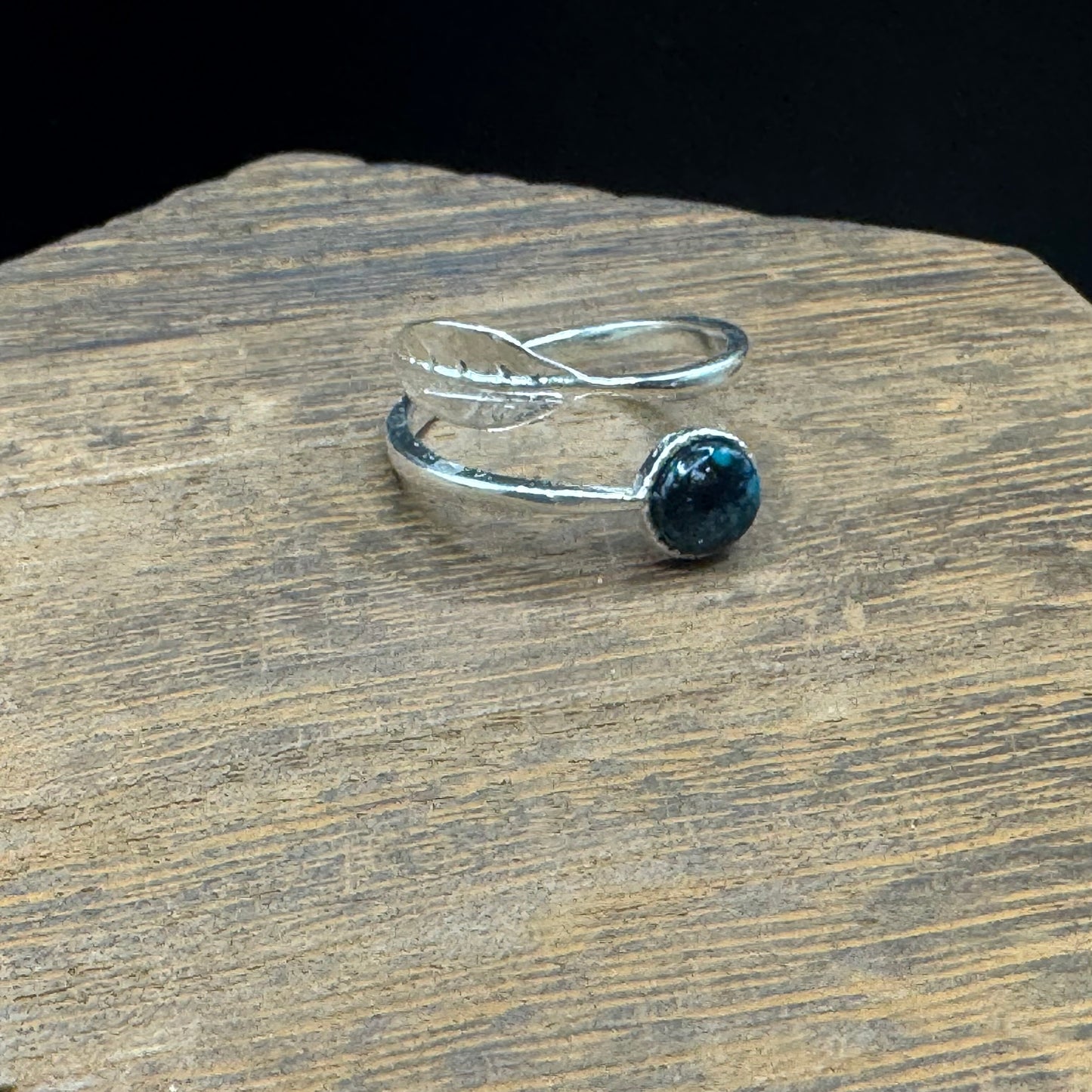 Silver leaf turquoise ring