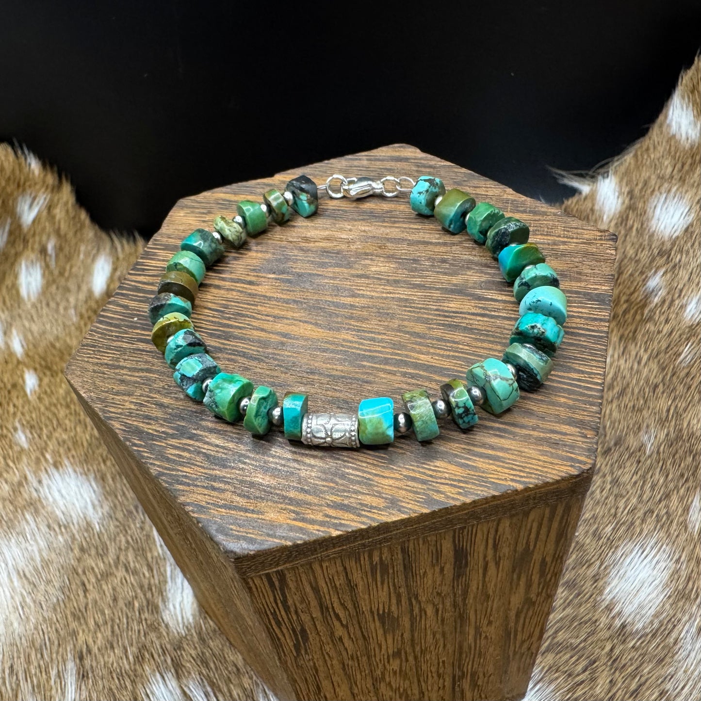 Turquoise and Navajo pearl bracelet with barrel bead