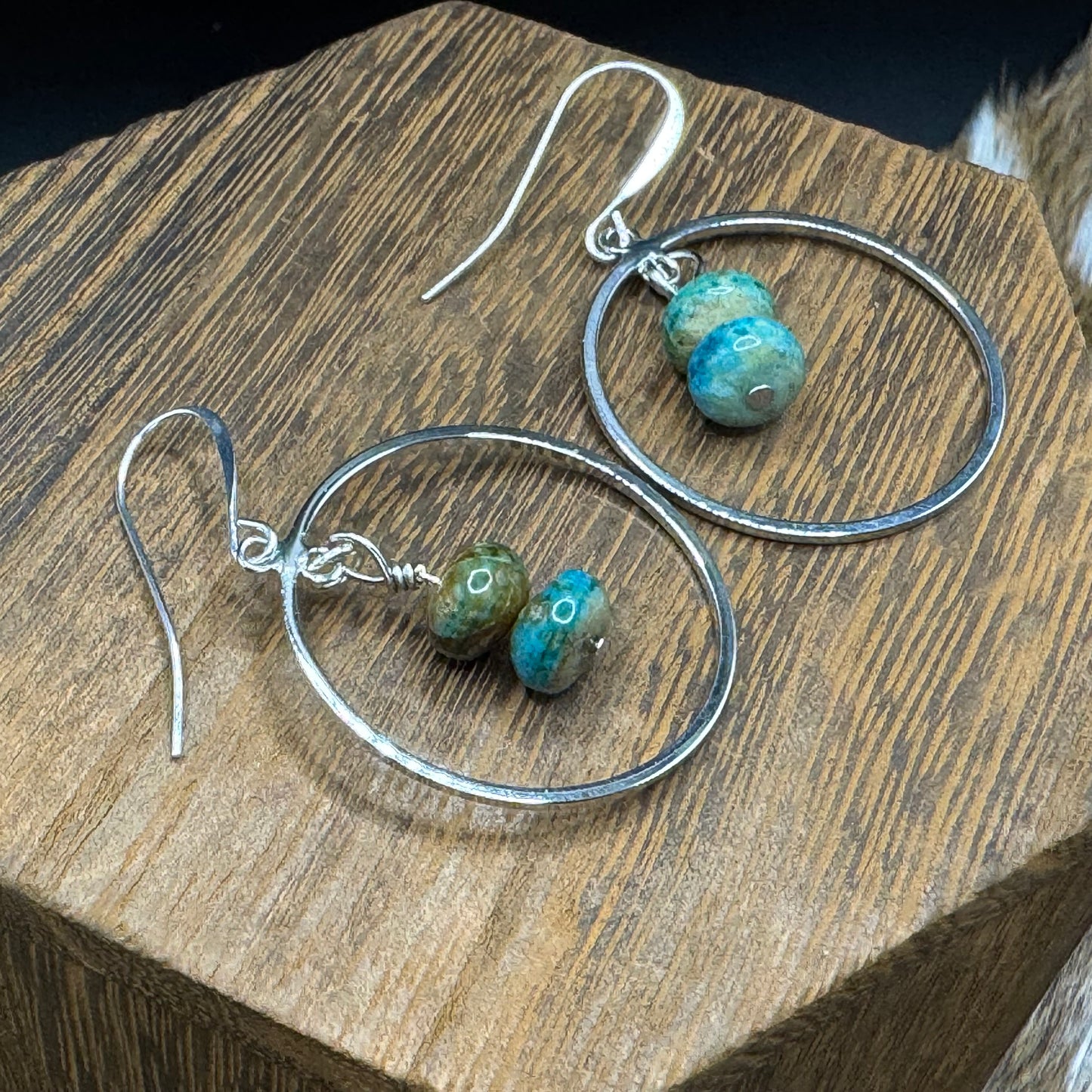 Silver & azurite hoop earrings