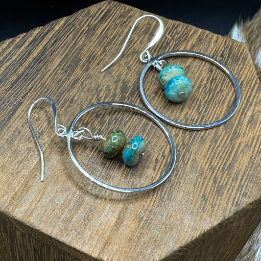 Silver & azurite hoop earrings