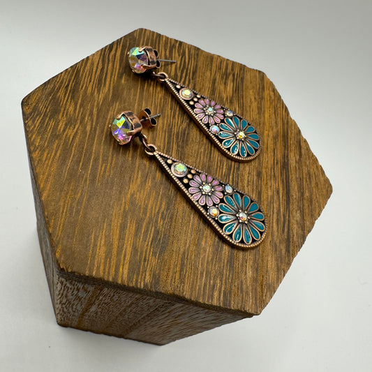 Flower sparkle dangle earrings with crystal gems