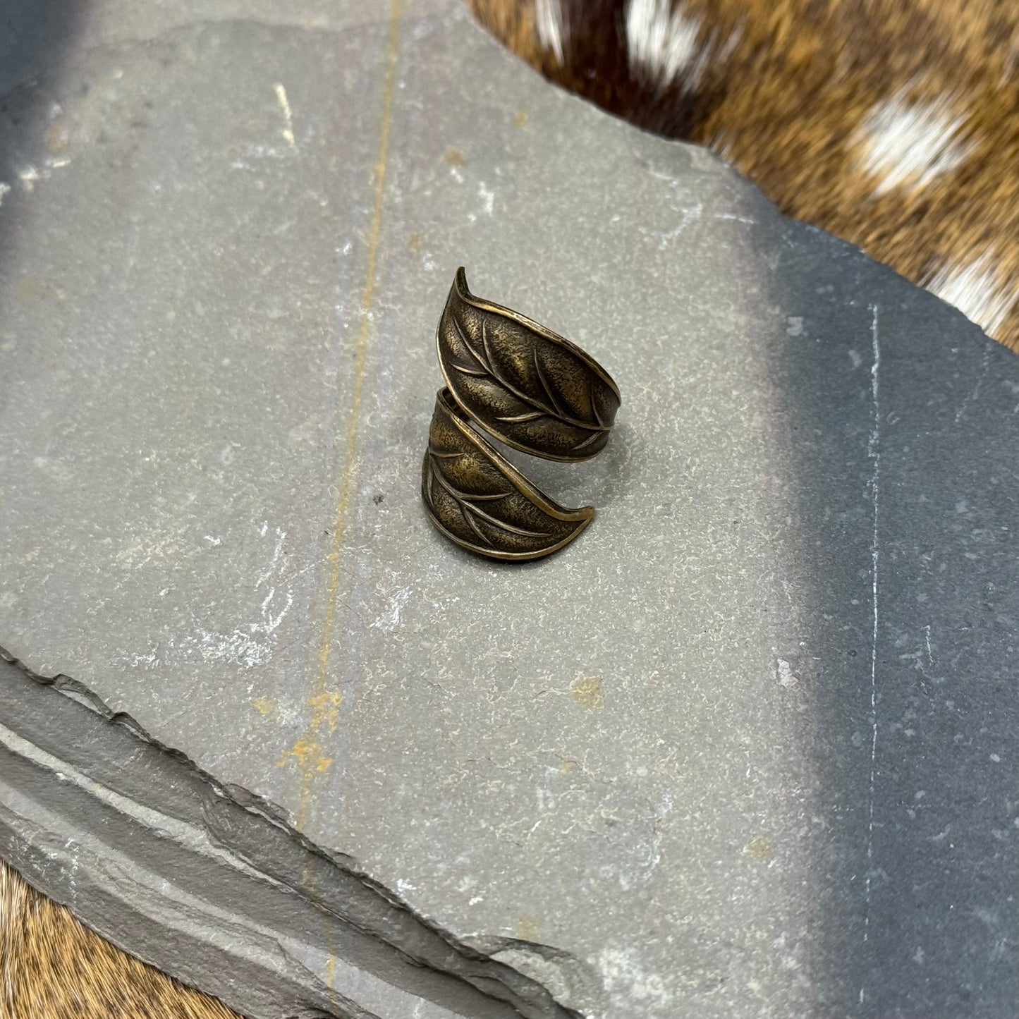 Bronze leaf wrap ring