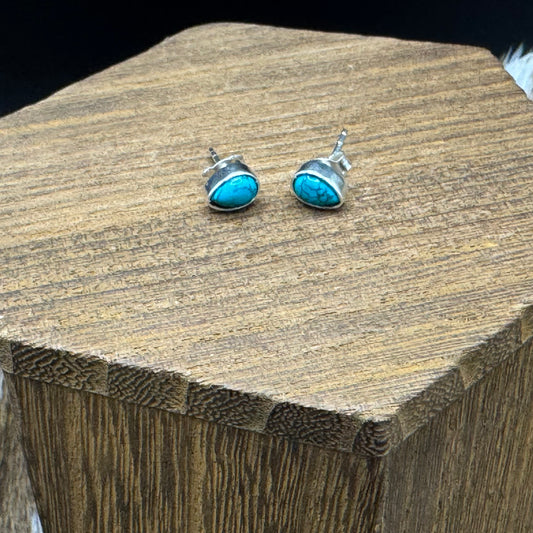 Turquoise and silver teardrop studs