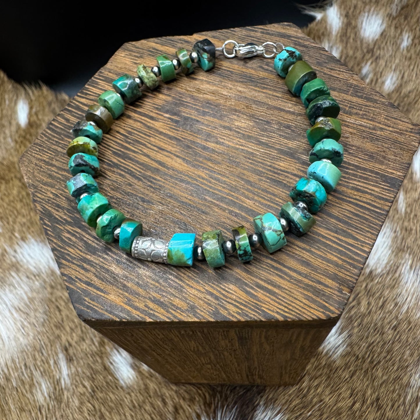 Turquoise and Navajo pearl bracelet with barrel bead