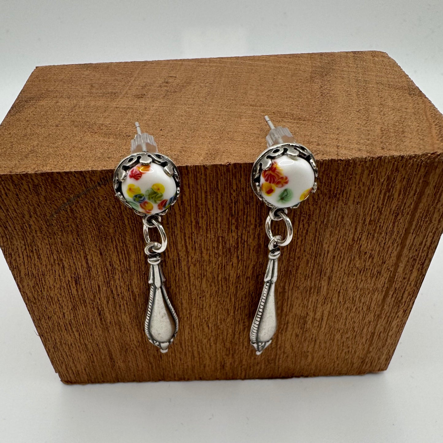 Japanese flower silver drop earrings