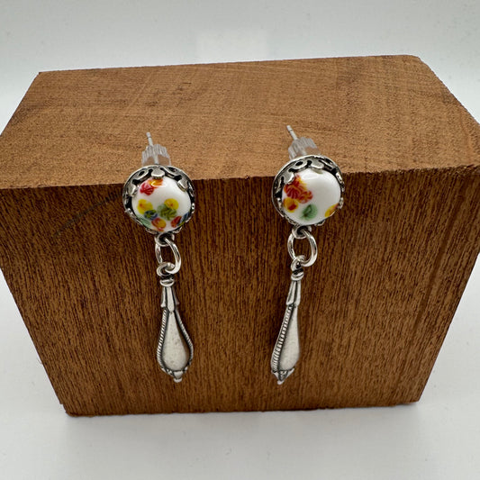 Japanese flower silver drop earrings