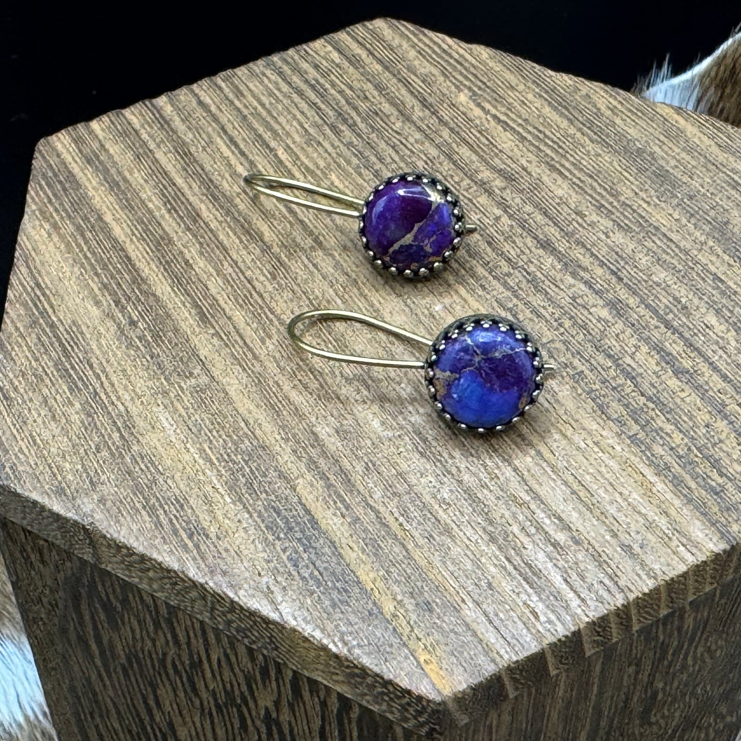 Purple turquoise bronze earrings