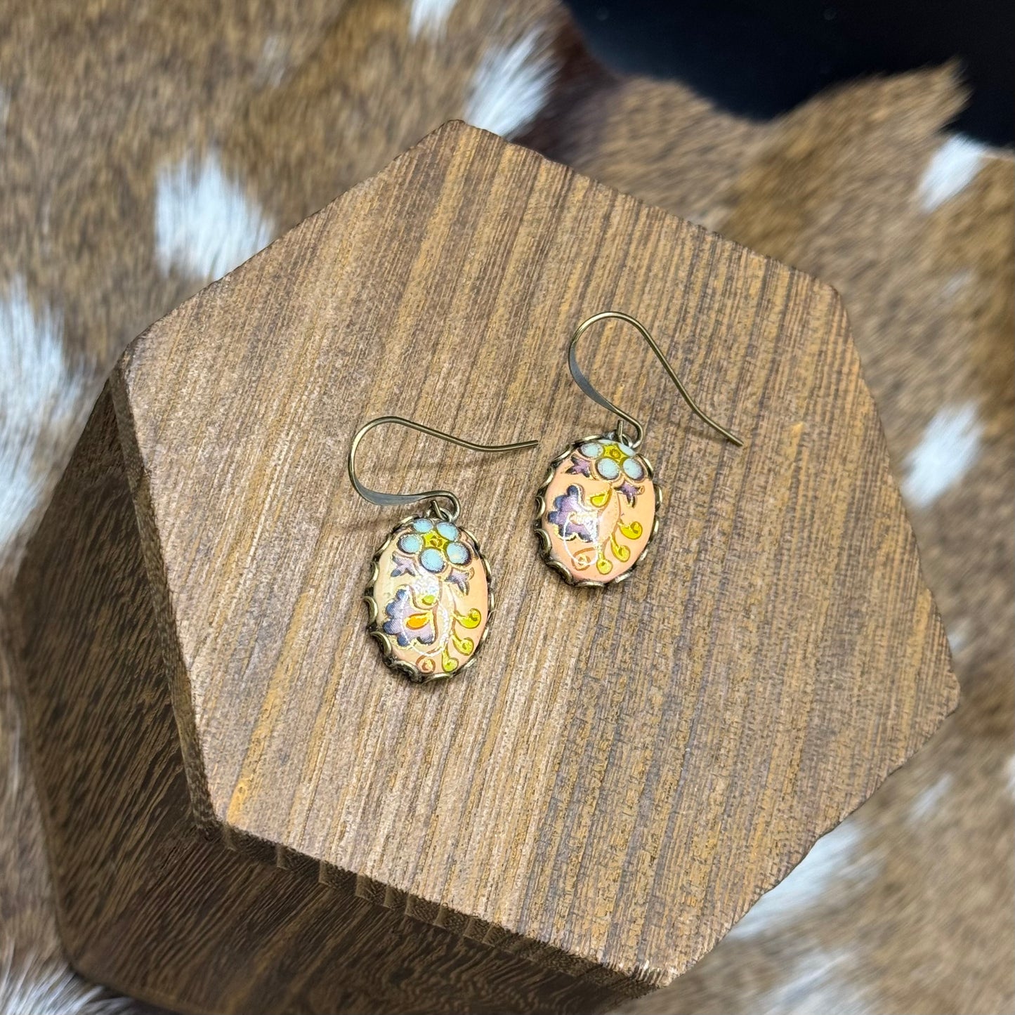 Vintage floral on peach earrings