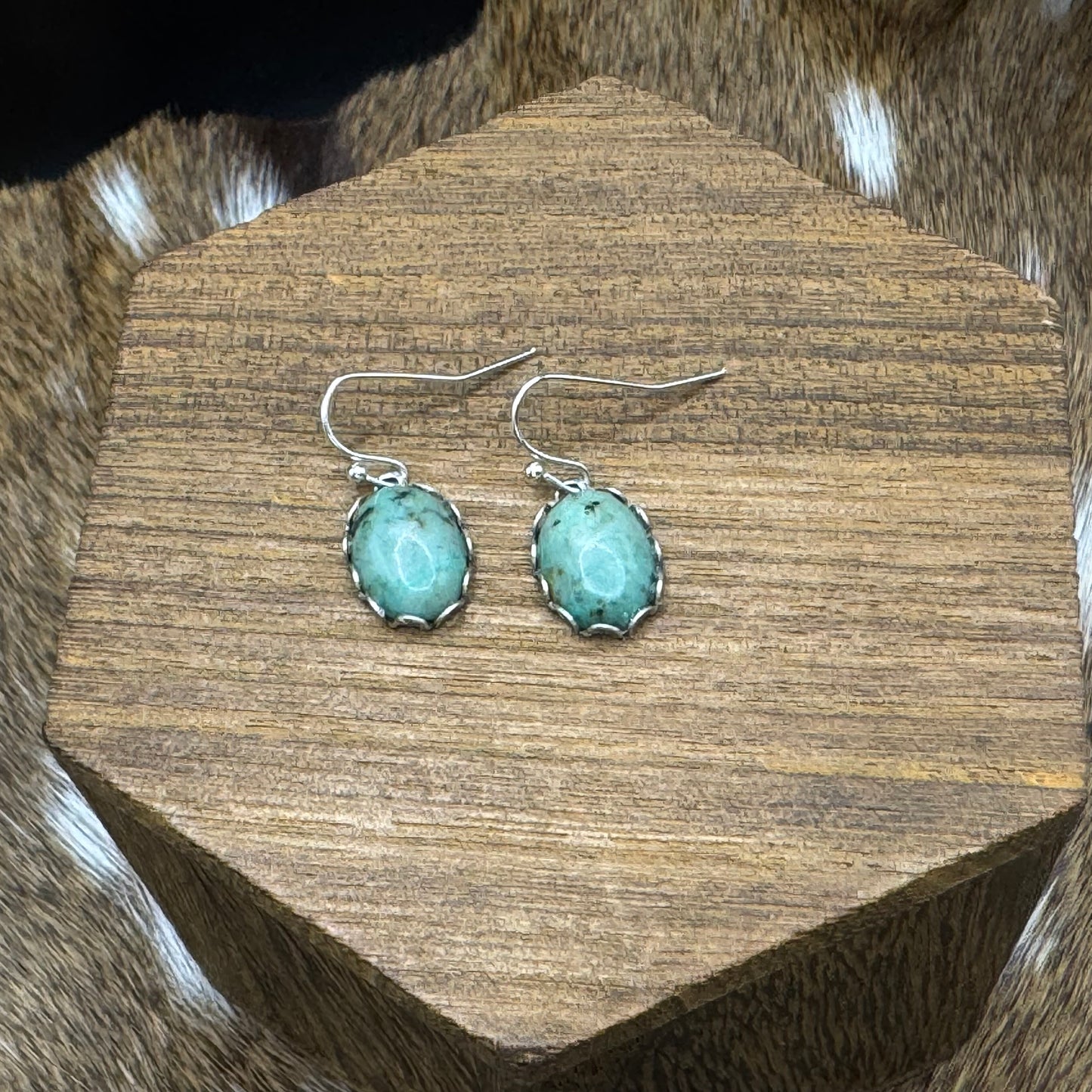 African turquoise & silver oval earrings