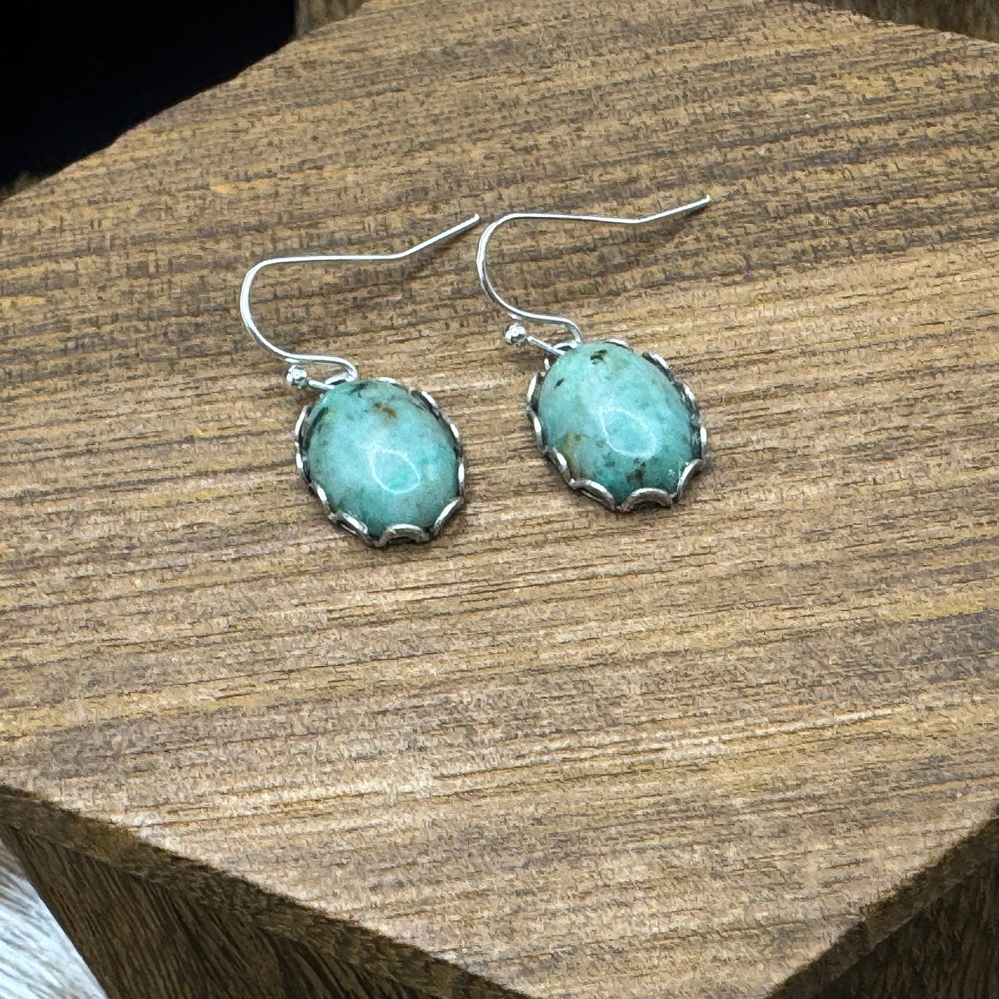 African turquoise & silver oval earrings