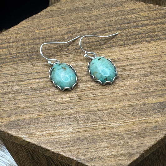 African turquoise & silver oval earrings