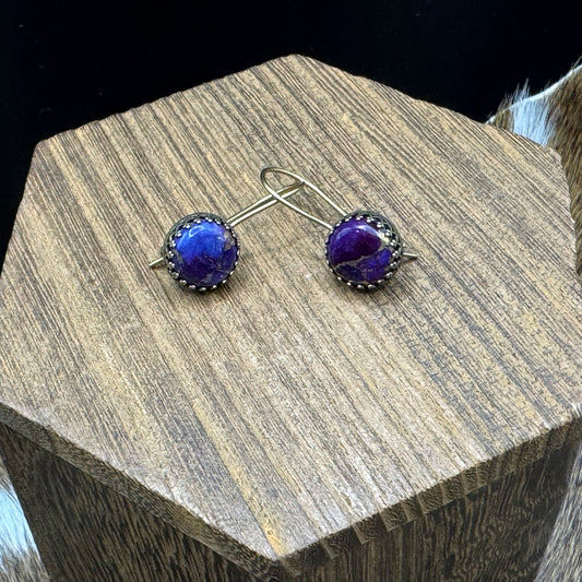 Purple turquoise bronze earrings