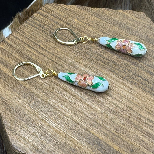 Cloisonné Flower Drop Earrings
