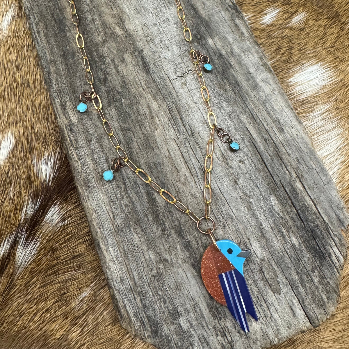 Copper bluebird necklace
