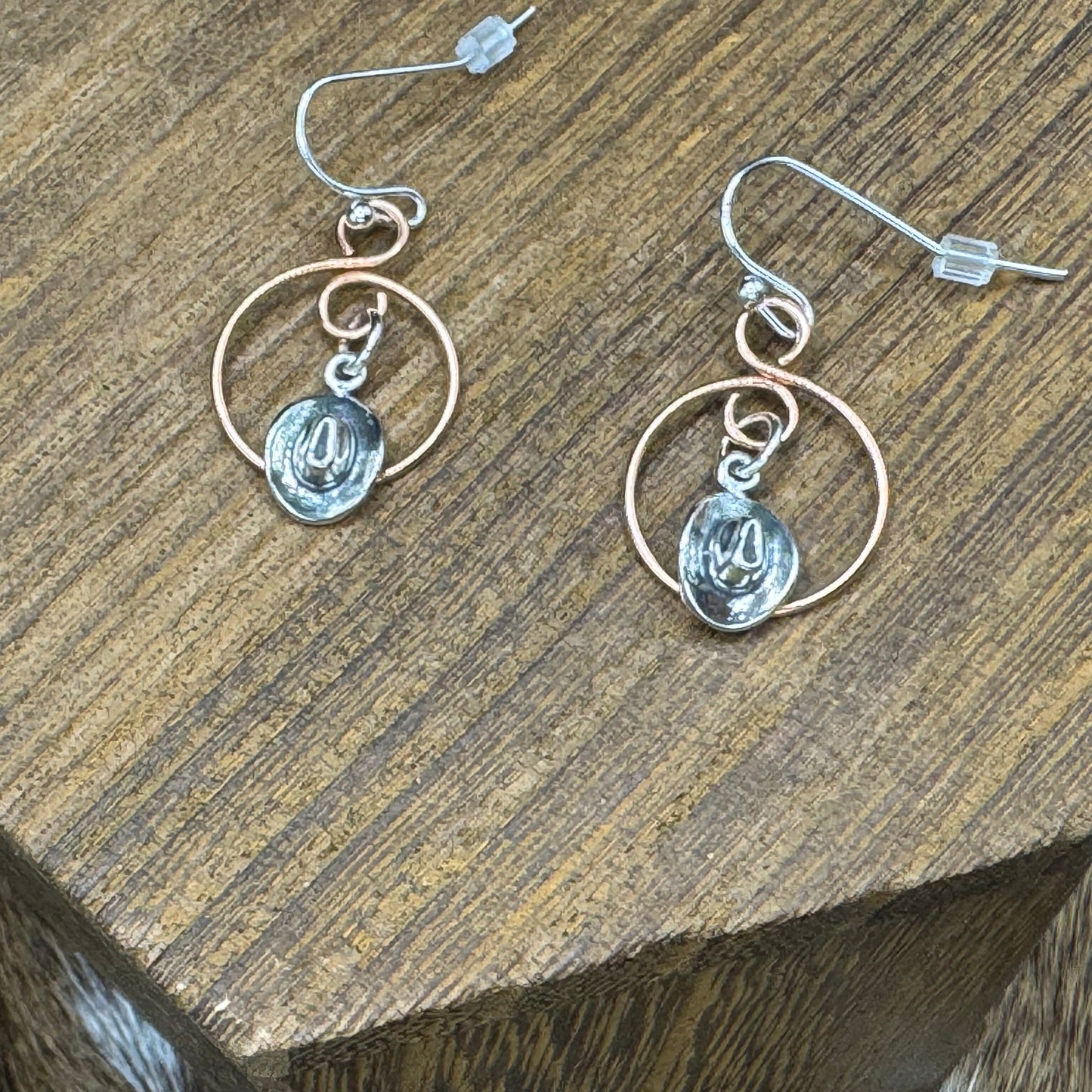 Mixed metal cowboy hat earrings