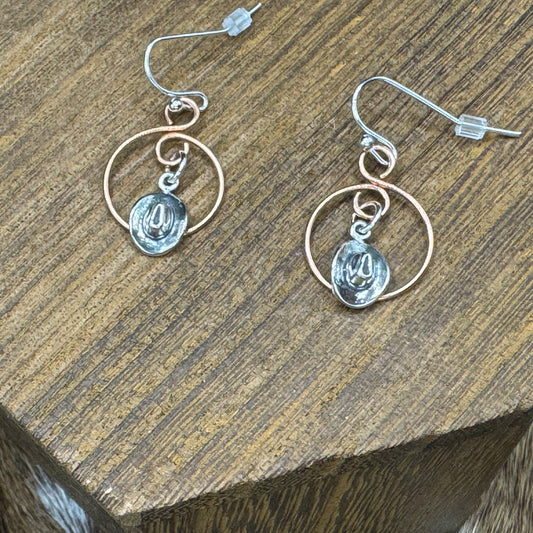 Mixed metal cowboy hat earrings