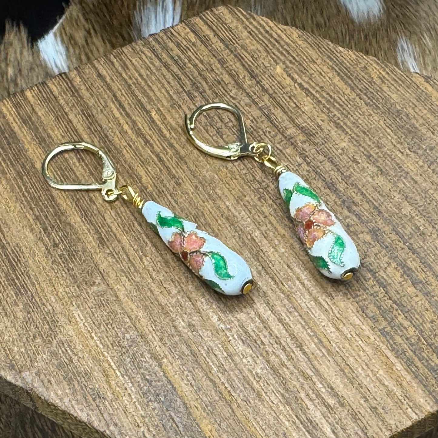 Cloisonné Flower Drop Earrings