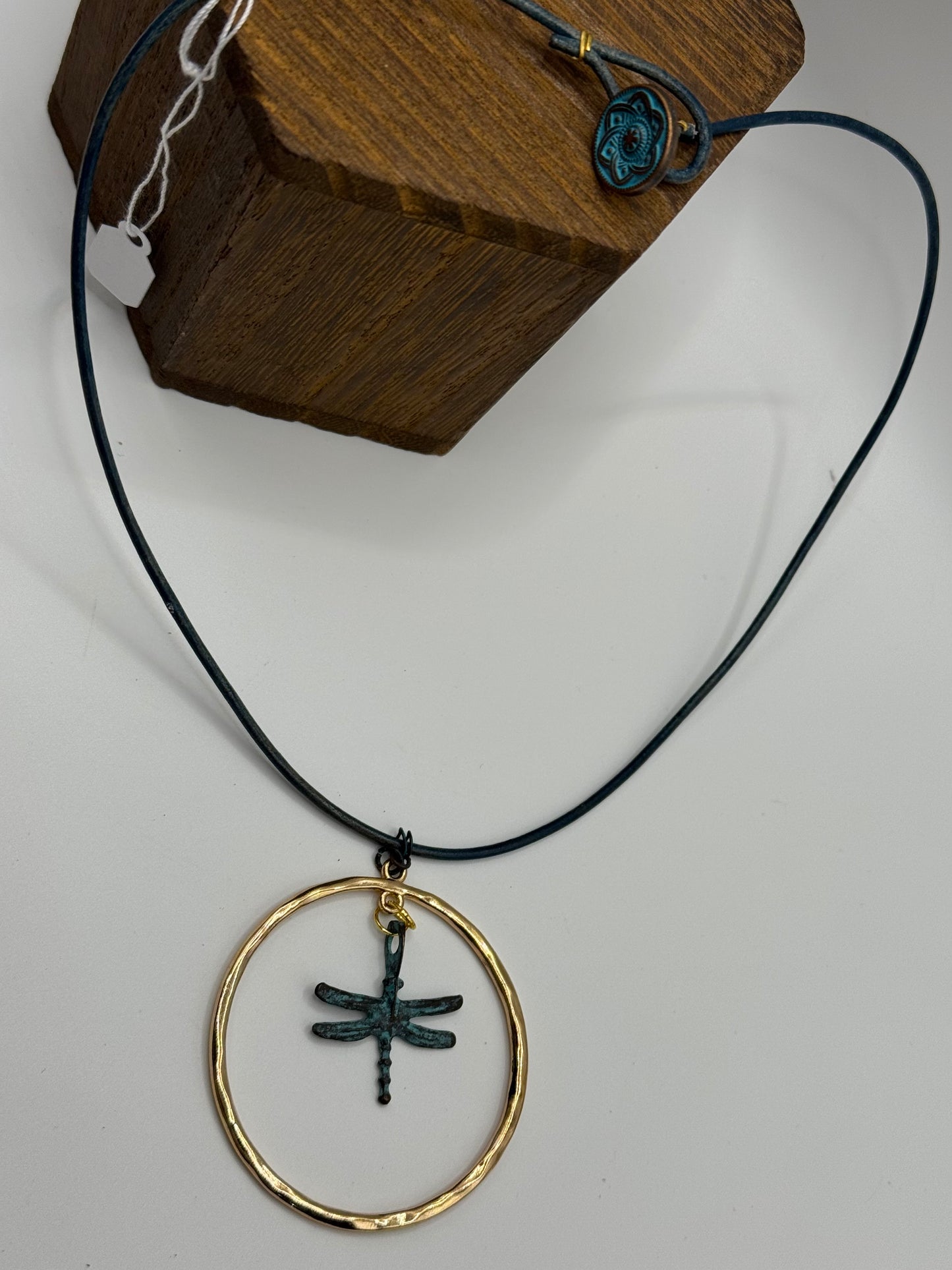 Dragonfly copper and leather necklace
