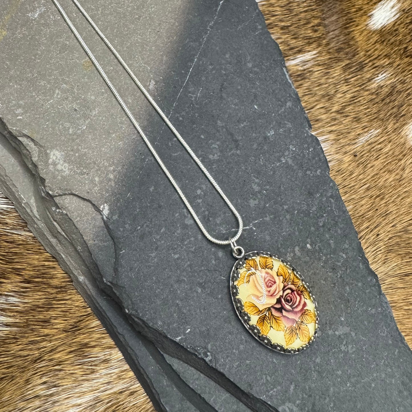 Vintage Japanese Rose Necklace in Silver