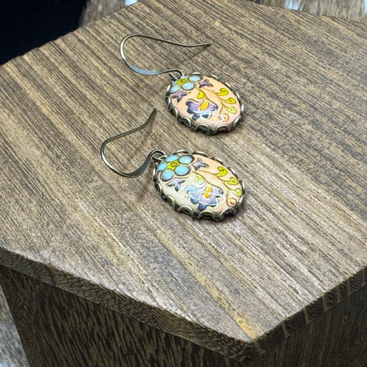 Vintage floral on peach earrings