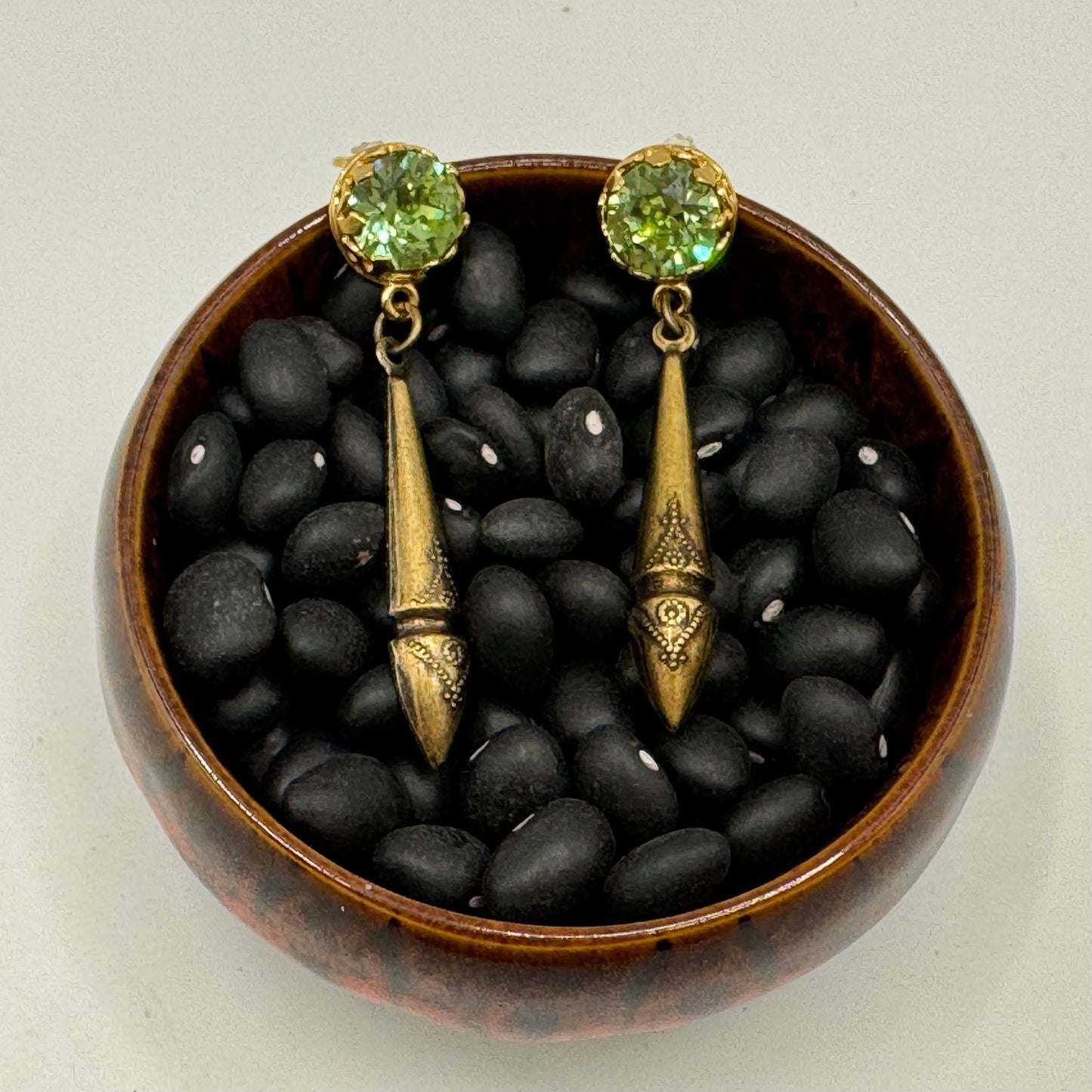 Gold peridot drop earrings