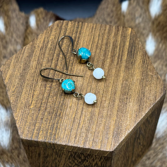 Turquoise and milk glass earrings