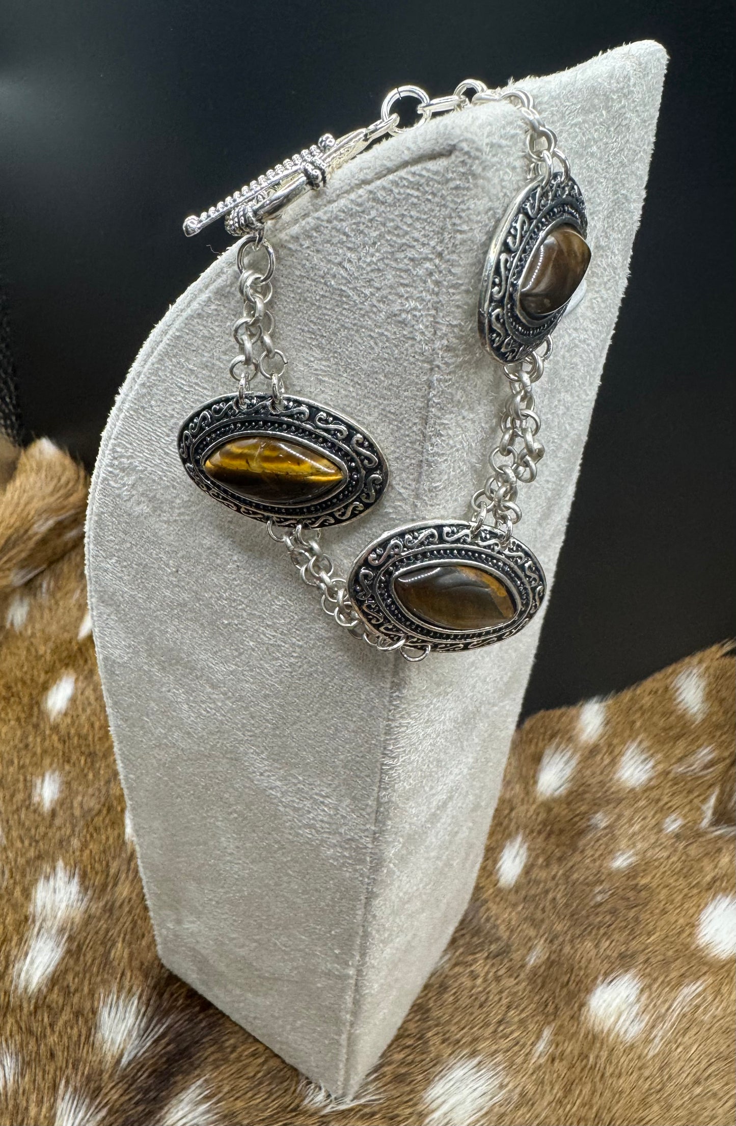 Triple tiger’s eye silver bracelet
