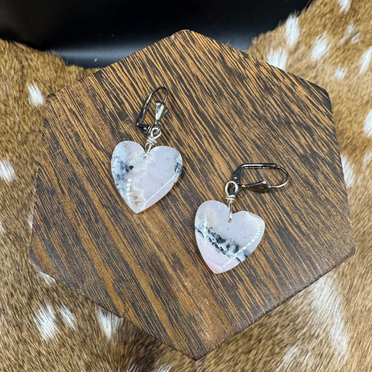 Pink opal heart necklace and earrings set