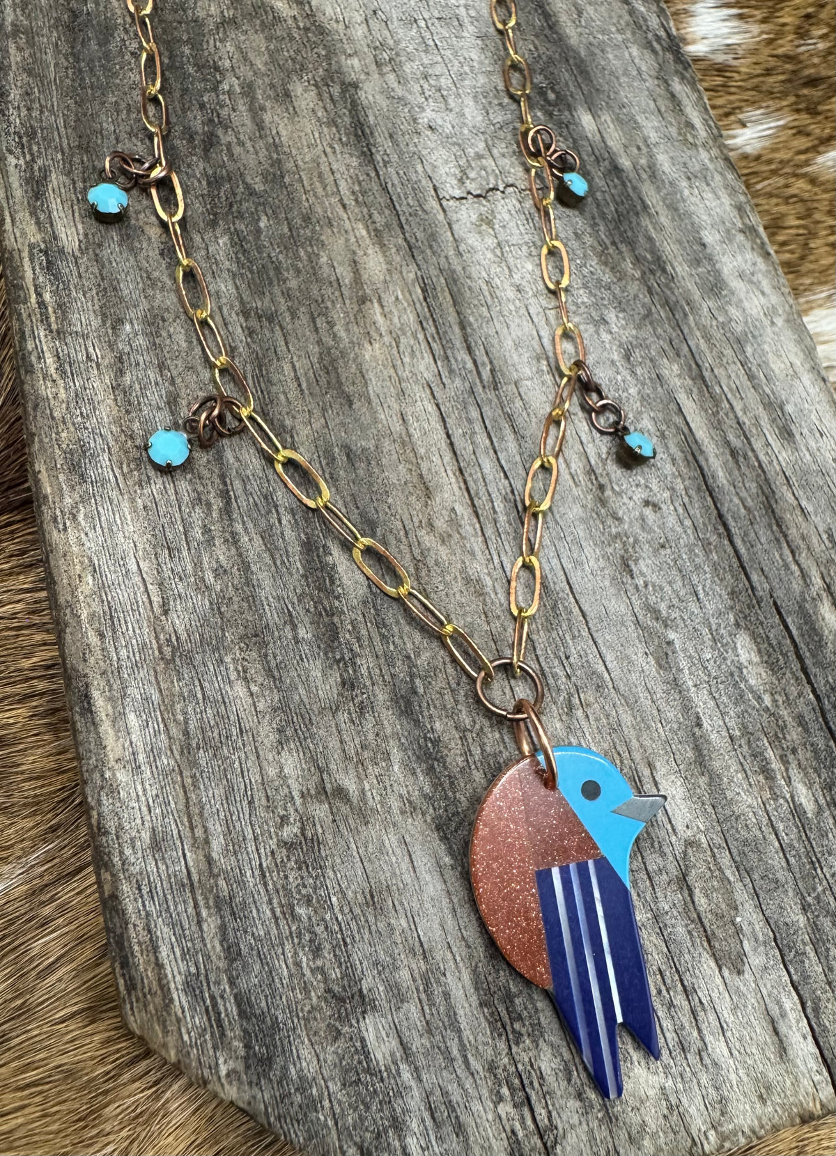 Copper bluebird necklace
