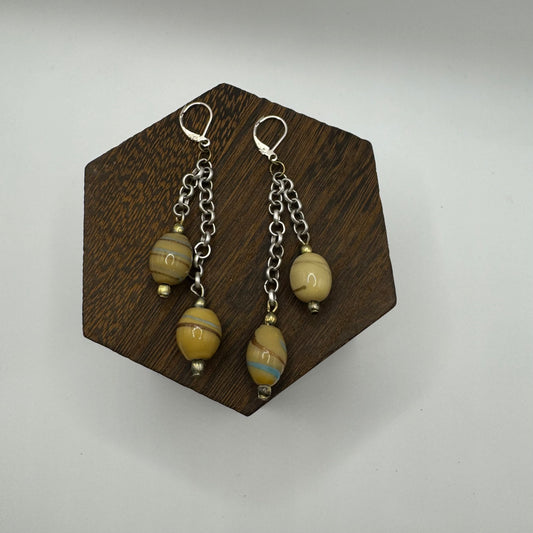 Silver chain earrings with bead drops