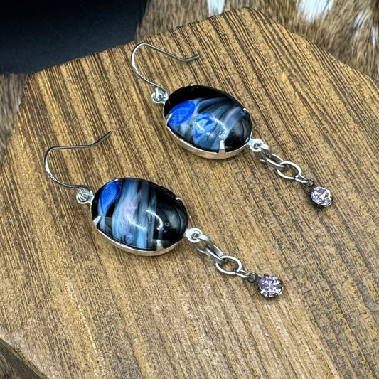 Vintage blue with pink drop earrings