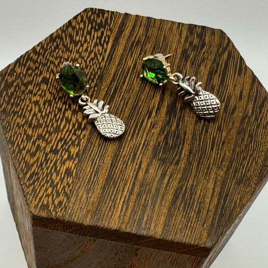 Pineapple earrings with peridot gems