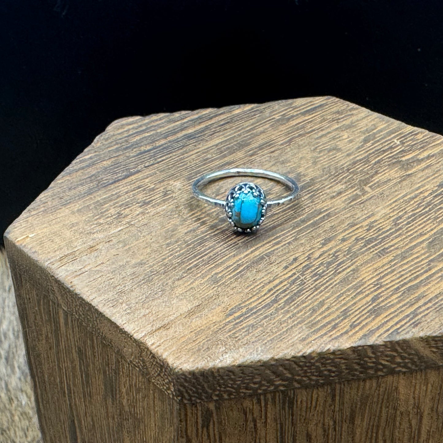 Dainty oval turquoise silver ring