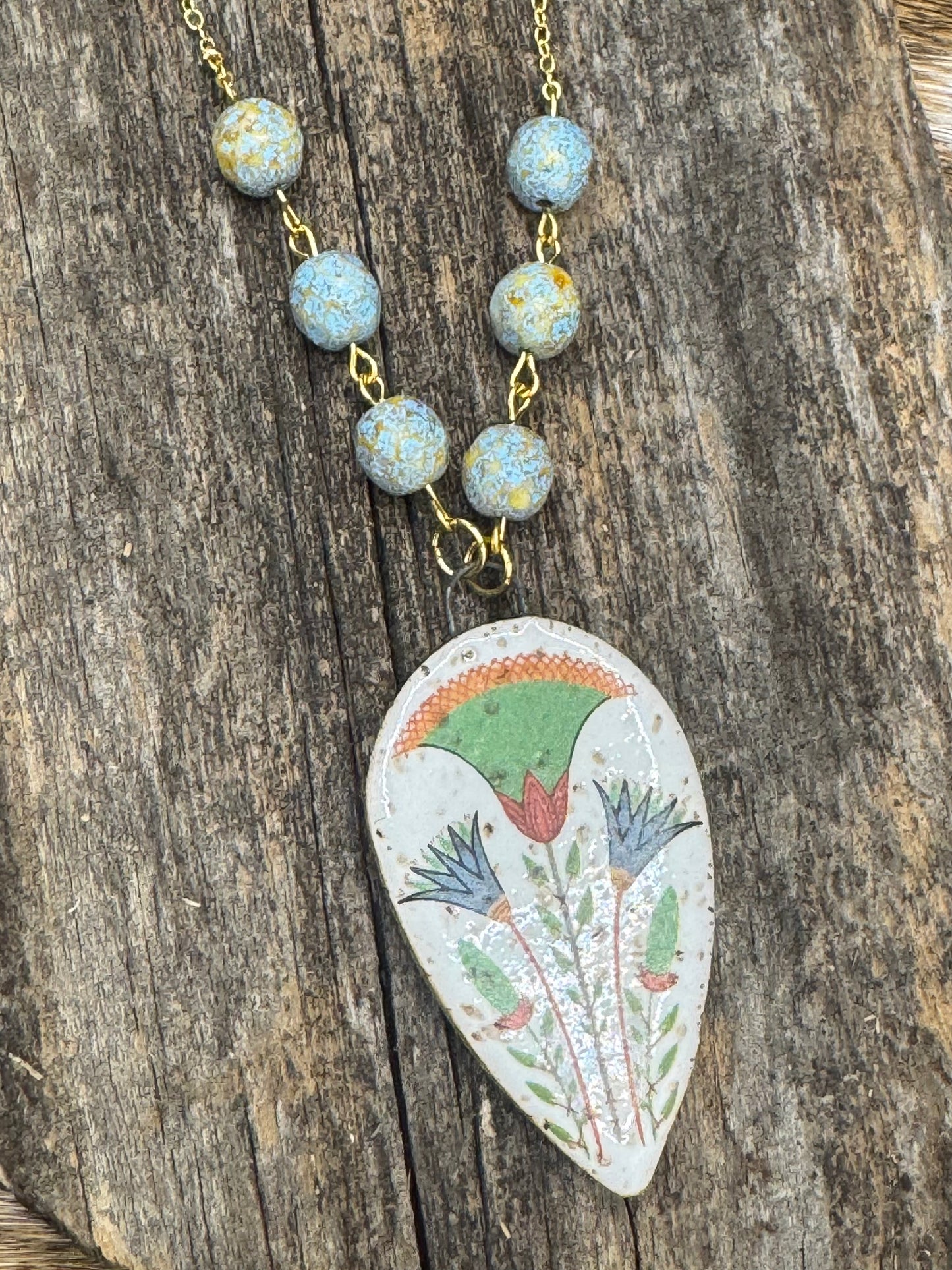 Floral & Czech bead gold necklace