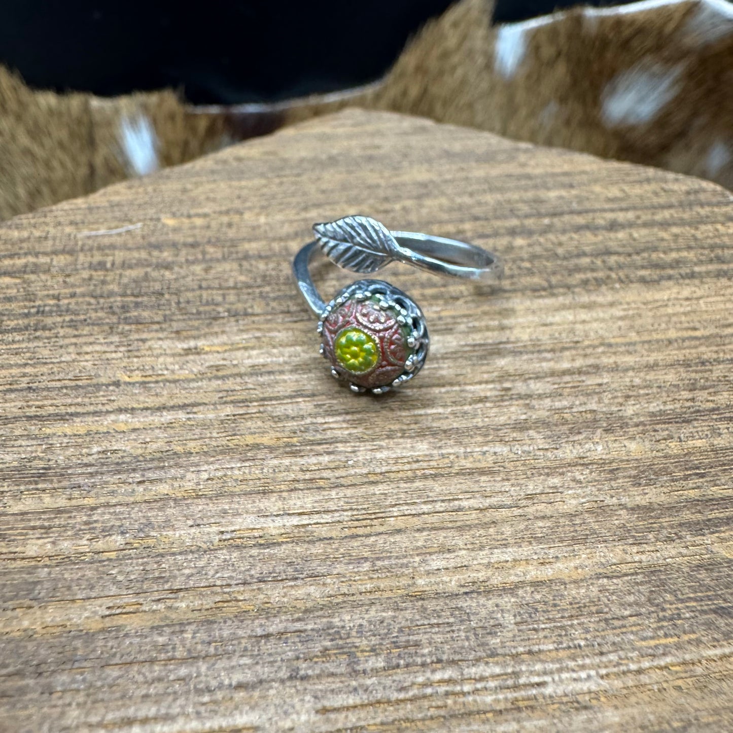 Vintage mosaic sterling leaf ring