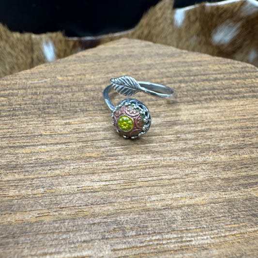 Vintage mosaic sterling leaf ring