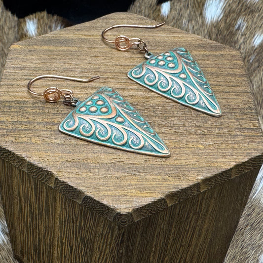 Egyptian green triangle earrings